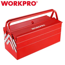 WORKPRO 18" Metal Tool Box Cantilever Folding Storage Box Tool Organizer 5-Trays