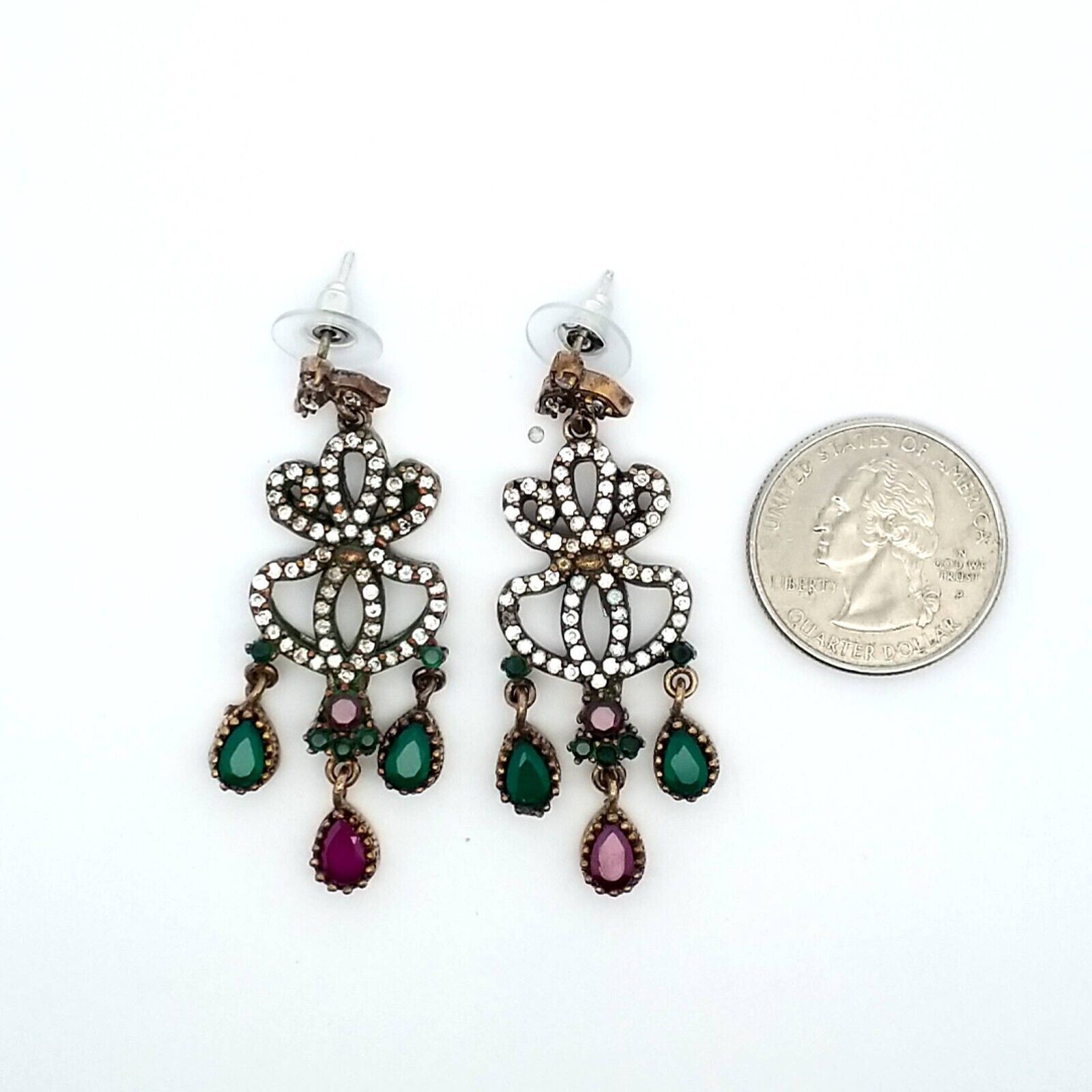 Sterling Silver & Copper Emerald & Ruby Glass Vic… - image 6