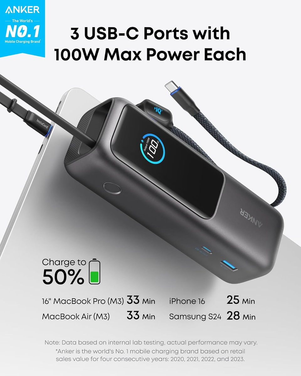 Anker Laptop Power Bank, 25,000Mah Portable Charger with Triple