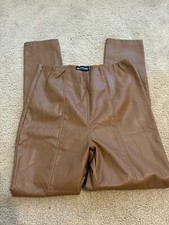 Prettylittlethings Faux Leather High Waist Trouser Pants Size 8 Brown Zipper