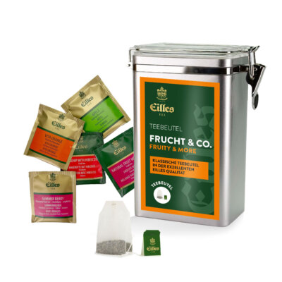 FRUCHT & CO. TEE Aromadose mit 5 Sorten EILLES Deluxe Teebeutel mit fruchtiger