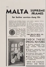 1937 Print Ad Malta Supreme Window Frames Made in Malta,Ohio