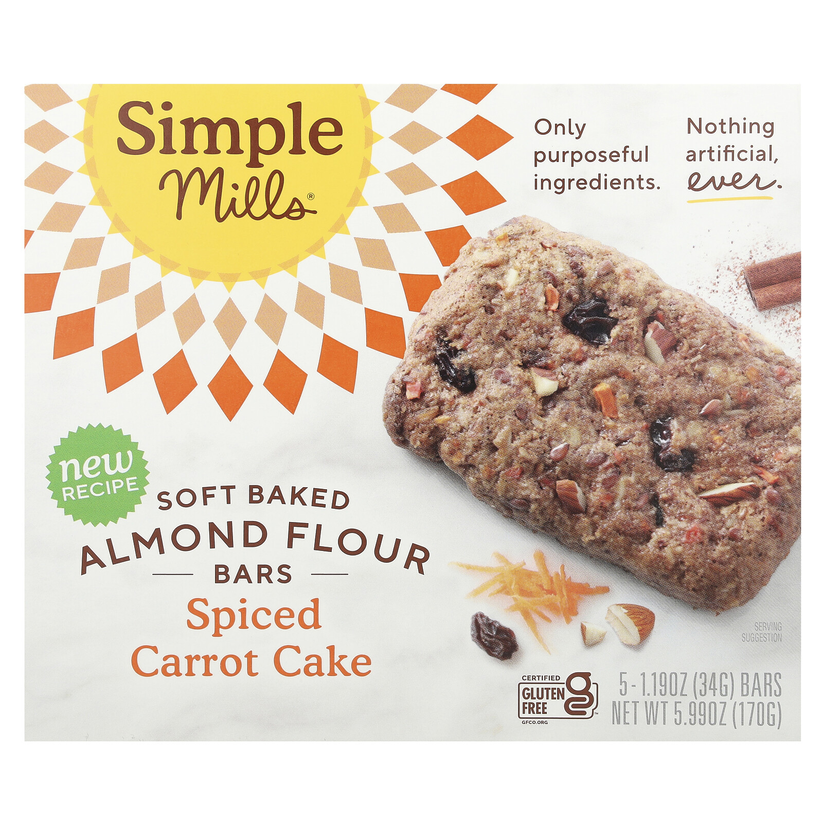 Мягкие батончики из миндальной муки Морковный пирог со специями 5 батончиков по 119 унции 34 г каждый 1790₽