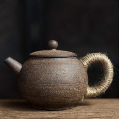 4.33'' Vintage Stoneware Teapot Imitation Stone Ceramics Tea Set Handmade Kettle