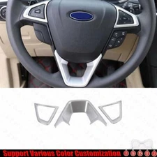 Fit For Ford Edge 2015-2021 Matte Silver Steering Wheel Button Frame Trim 3PCS
