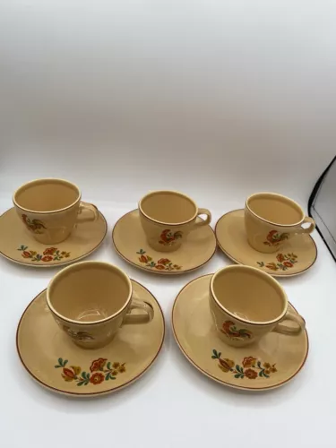 Taylor Smith Taylor Reveille Rooster 6 Sets of Cups/Mugs & Saucers Chicken Farm