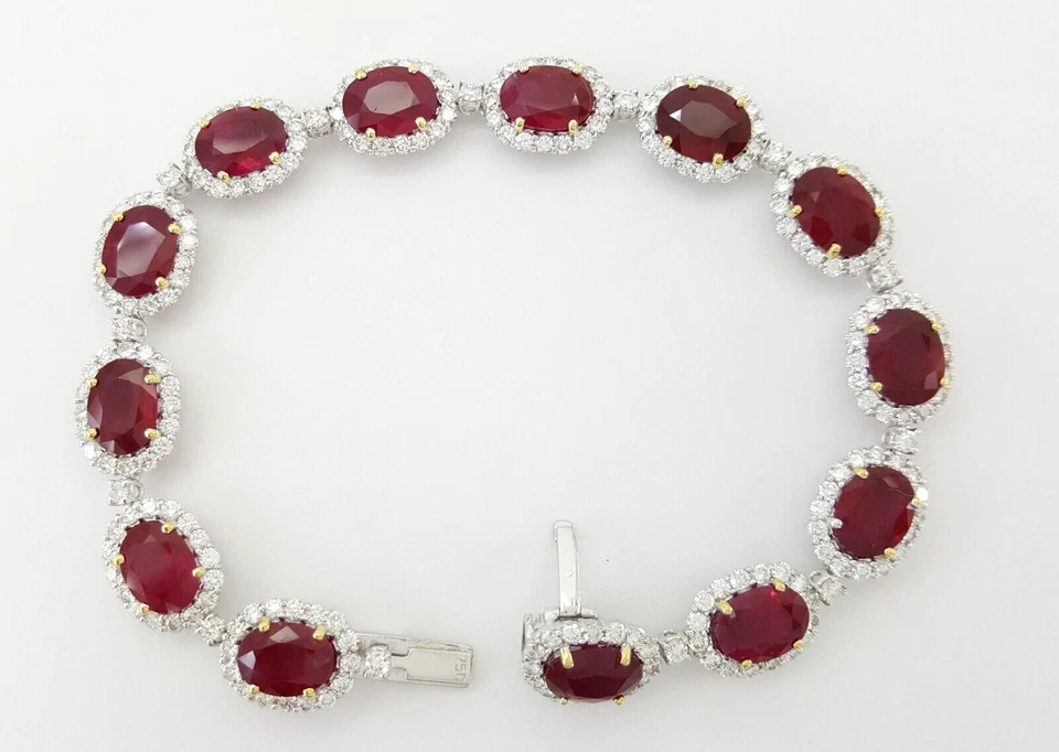 Oval Burma Pigeon Blood Ruby & Diamond 18k 2-Tone Gold Bracelet 24.5 ct Rt $180K - Image 4 of 4