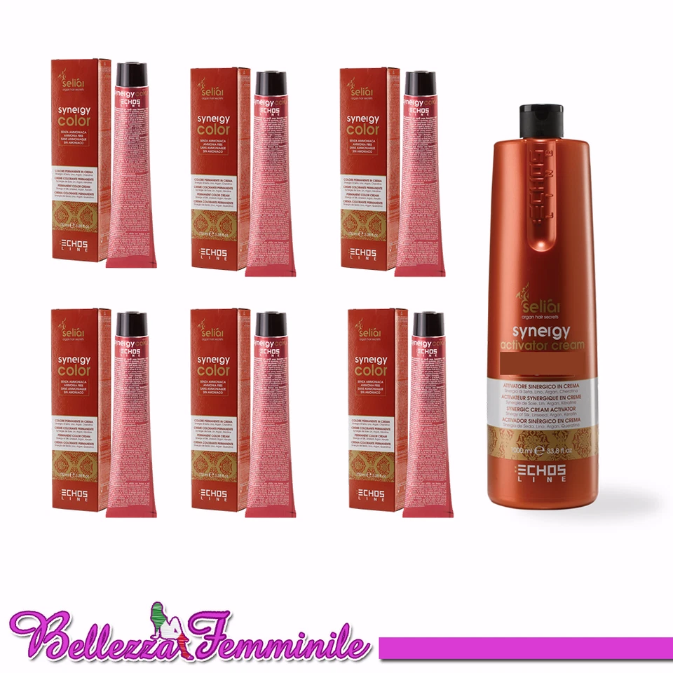 SELIAR SYNERGY Colore in crema tinta capelli senza ammoniaca 100mlx6 + ossigeno 1000ml Synergy