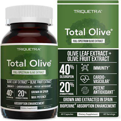 Total Olive, Olive Leaf Extract (40% Oleuropein) Plus Olive Fruit Extract (20% H