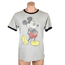 VTG 90s Disney Mickey Mouse Ringer Distressed Gray Heather T-Shirt Sz M y2k