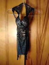Victoria Secret's Sz 34D Black Lace Mesh Garter Slip WAS 69 NOW 15