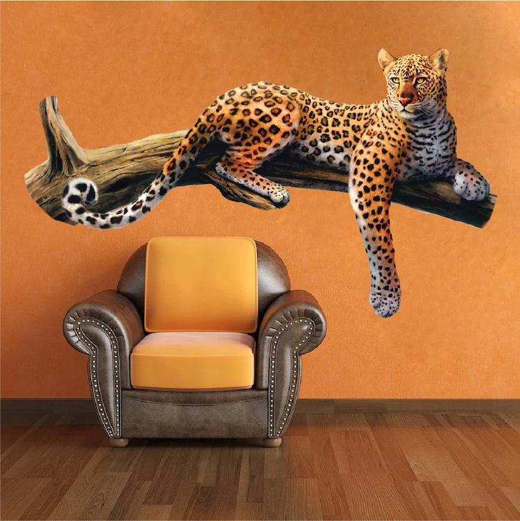 Mural de vinilo de pared de leopardo gato salvaje safari animal árbol, a70 Foto 4 de 4