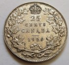 1929 Canada Silver Twenty-Five Cents Coin. Better Grade Quarter (Rj532)