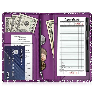 Server Book Organizer PU Leather Restaurant Guest Check Presenters Card Holder