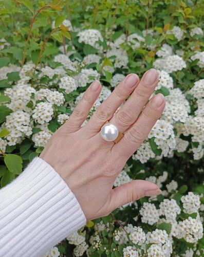 EDELSTAHL VERGOLDET *** Großer breiter Ring mit Perle - Picture 2 of 13
