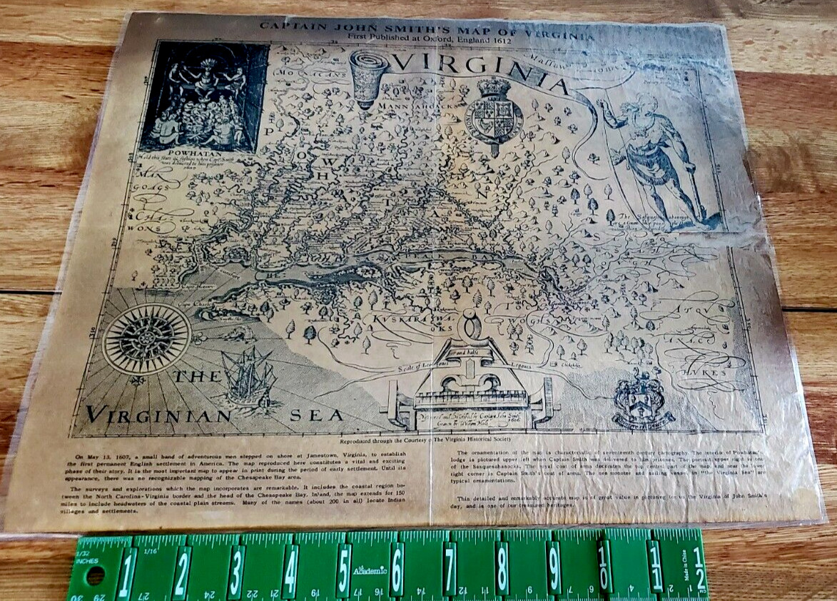 Antique Reproduction of 1612 Virginia Map Made by Virginia Historical Society