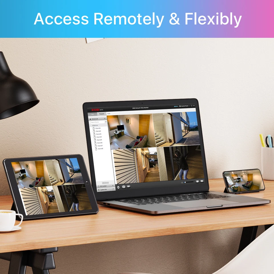 ZOSI 4MP PoE Überwachungskamera Set 8CH 2TB 5MP NVR 24/7 Aufnahme Audio WIE NEU - Bild 4 von 4