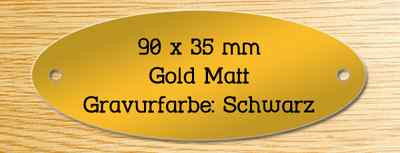 Namensschild, Türschild, Schild mit Gravur, Oval, 90 x 35 mm - Gold Matt