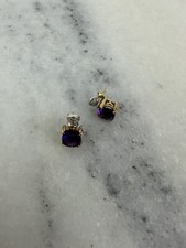 14K Yellow Gold and Amethyst and Diamond Earrings 3.6G