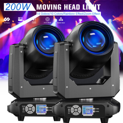 2Pack 200W 10Colors Led Moving Head Light Beam DMX 18 Prism Stage DJ Show Lights