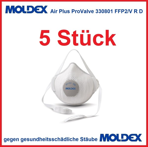 5 Stk. Moldex Atemschutzmaske Air Plus Provalve 330801 FFP2/V R D Rauch Aerosole-image