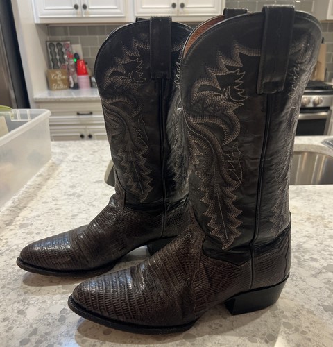 Vintage Dan Post Black Genuine Lizard Western Cowboy Boots Mens Size 10 D Sweet