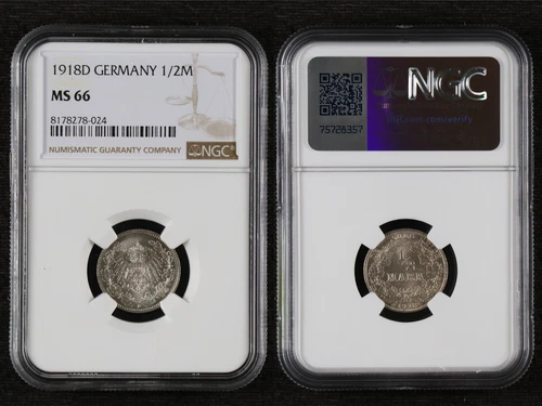 1918D GERMANY 1/2M NGC MS 66