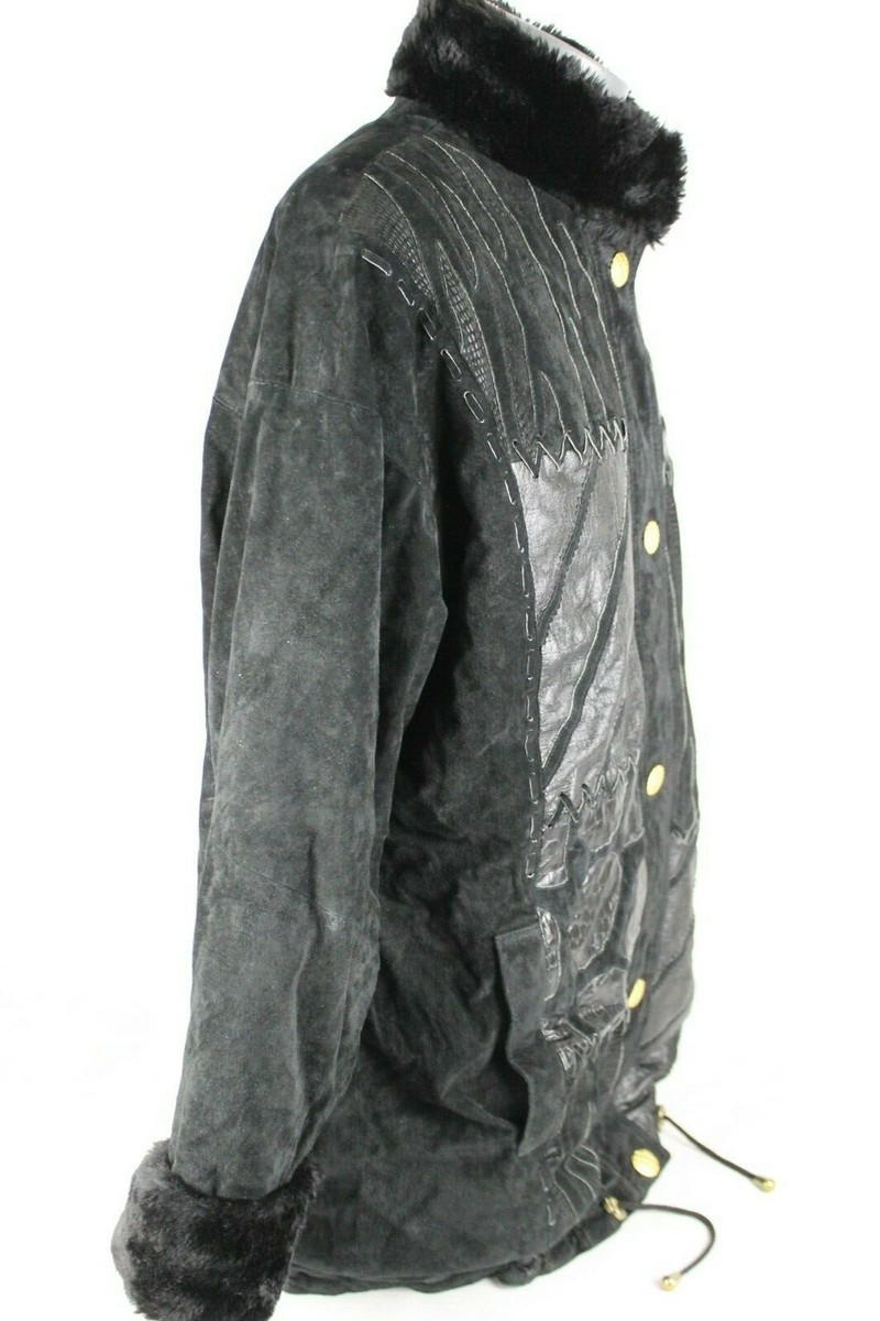 Vintage 90's Dino'z Black Suede & Faux Fur Jacket Coat