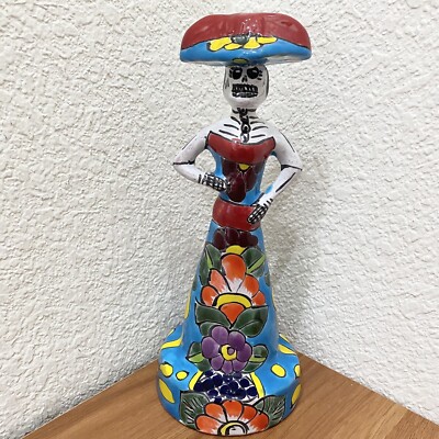 Talavera Mexican Folk Art Pottery Day Of The Dead Woman Skeleton