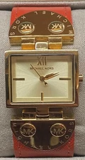 Michael Kors MK2362 Gold Tone Dial Orange Leather Strap Women's Watch