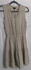 Drew Dress Oatmeal Gauze 2 Tier Sleeveless Cotton Elastic Waist Size S