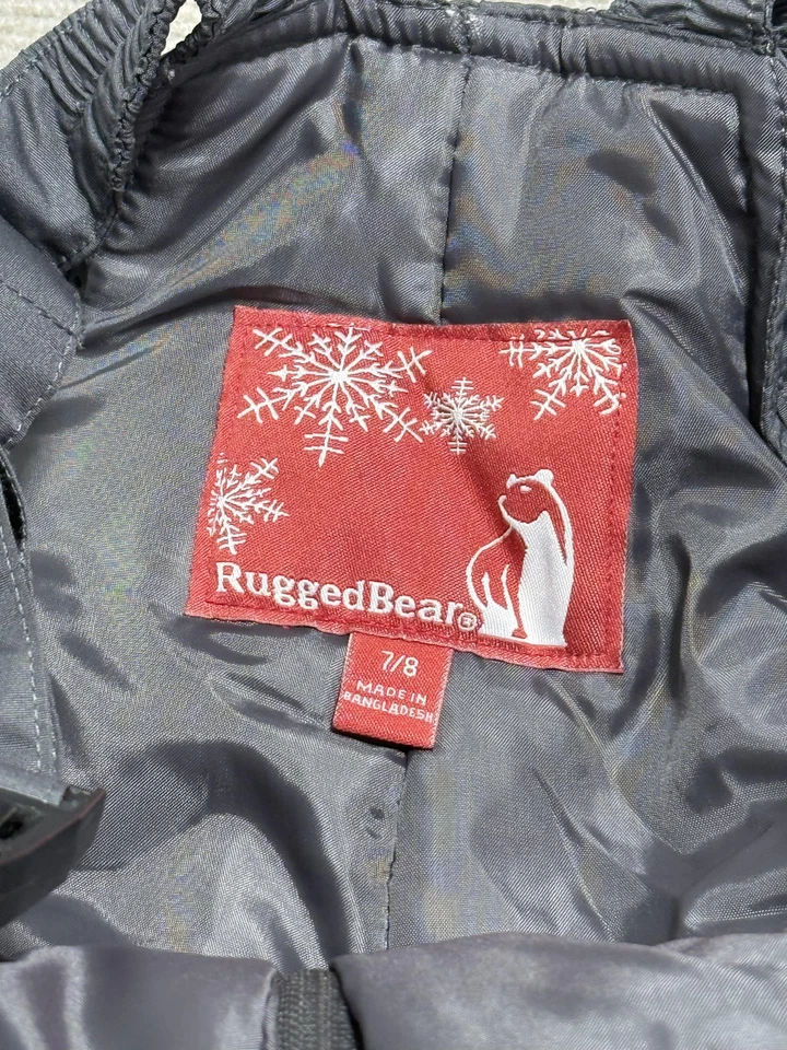 RuggedBear Snow Bib Pants Boys 7/8 Gray Insulated Reinforced Knees Zip Ankles - Image 3 of 4