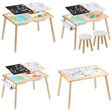 Uimoso Kids Sensory Table Indoor Wooden Play Sand Water Table w/ Double-Sided