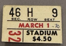 1970 Bobby Orr Boston Bruins Ticket  1st NHL Defenseman 25 Goals In A Season 3/1