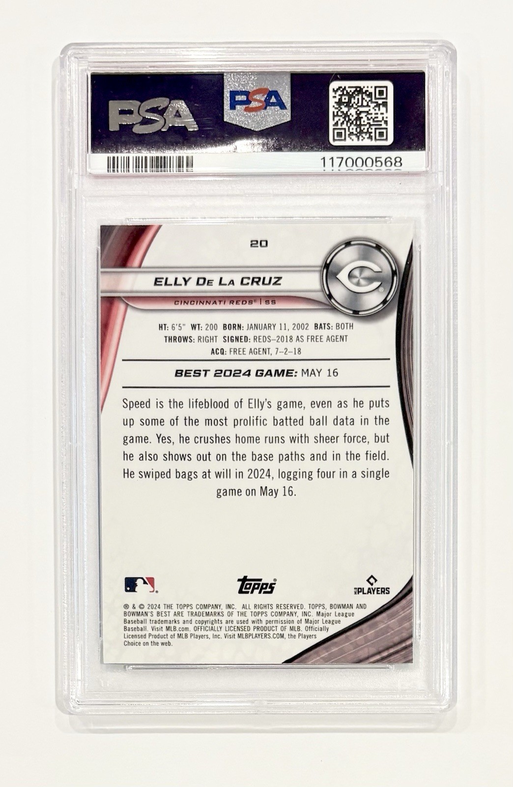 2024 Bowman's Best Elly De La Cruz #20 Aqua Lava Refractor /199 PSA 10 Rookie RC view 2