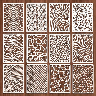Jeffdad 12 Pcs Stencils for Crafts Reusable, Texture 8.27 x 5.9 Inch 