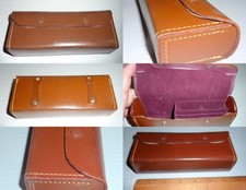 Vintage Brown Leather Camera Accessory Case w/ Purple Felt Lining 1950s - 1960s