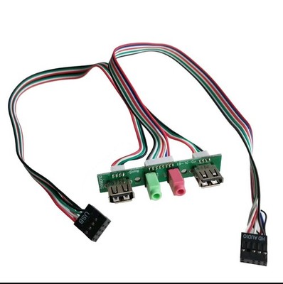 30cm 2-Port USB 2.0 9Pin 3.5mm HD Audio Motherboard Cable Front Panel 74x13mm