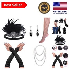 Chic Flapper Costume Set with Headband, Gloves  Pearls - One Size Fits Most