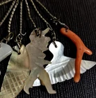 7 ANTIQUE CARVED MOTHER OF PEARL,FOLK  ART,GOBBO,CORAL HORN,ECT,LOT,AMULET,CHARM