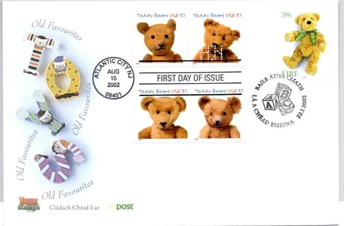 #3653-56 TEDDY BEARS FIRST DAY OF ISSUE NAKANO PERFINS IRELAND COMBO FDC