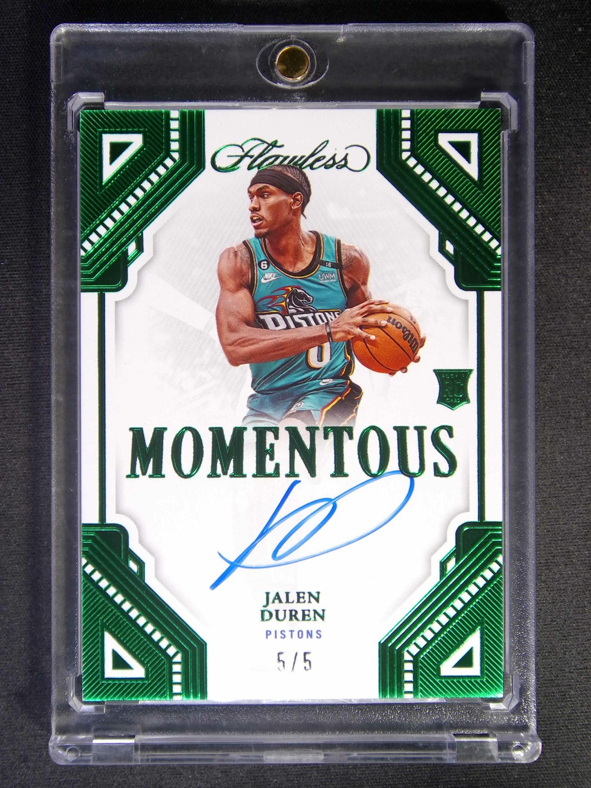 5/5≈1/1 2022-23 Panini Flawless Jalen Duren RC Rookie Momentous Auto Emerald