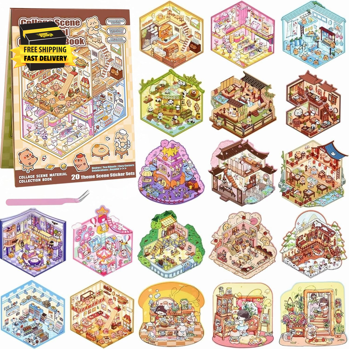 Allecto Plus - DIY 3D Huis Stickers - Grappige Doe-het-zelf Sticker Set Verlichting Stress Plezier Stapelen Scene Voor Kinderen En Volwassenen