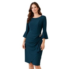 New Alex Evenings Deep Teal Scuba Dress Women's Size 10 Crystal Accents