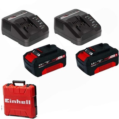 2 x Einhell 4,0 Ah Akku und 2 x Ladegerät Power X-Change Li-Ion,18V + Koffer