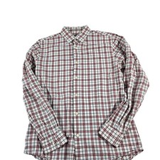 Express Mens Fitted Plaid Button Down Shirt Burgundy White Size M 15-15.5
