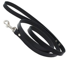 Black Genuine Leather Classic Dog Leash 4 ft Long 3/8" Wide for XSmall Dogs