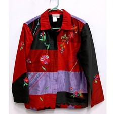 Coldwater Creek Jacket Womens PM BOHO Floral Silk Blend Embroidered Patchwork