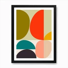 Mid Century Pastel 8 Square Art Pri Framed Wall Art Poster Canvas Print Picture