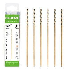 HLOFIZI 1/8" x 6" Extra Long Drill Bit 6 Pack , Aircraft 1/8 in, Gold